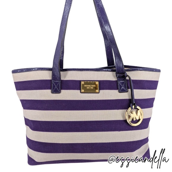 Michael Kors Purple Striped Tote - Picture 1 of 14